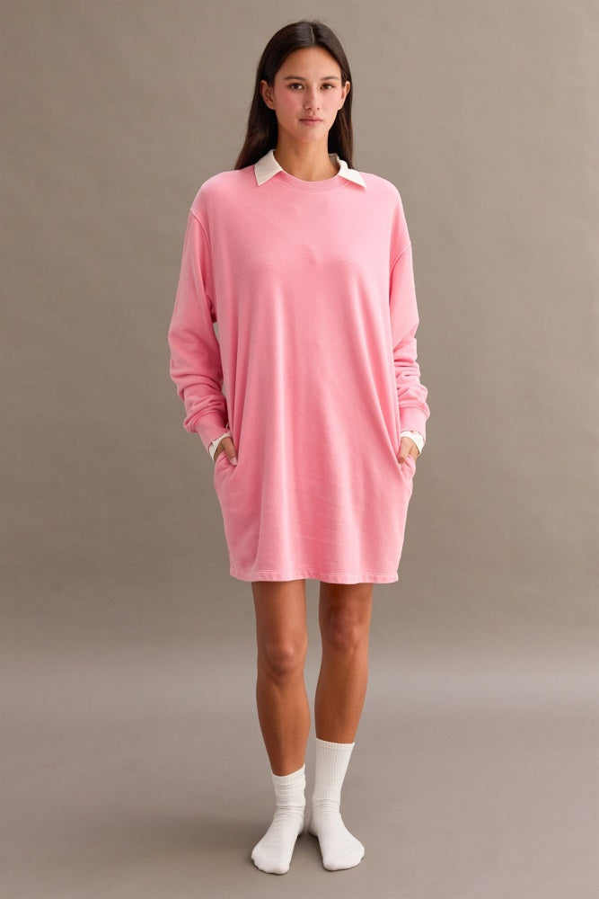 Pink Mineral Wash Oversized Sweatshirt Mini Dress