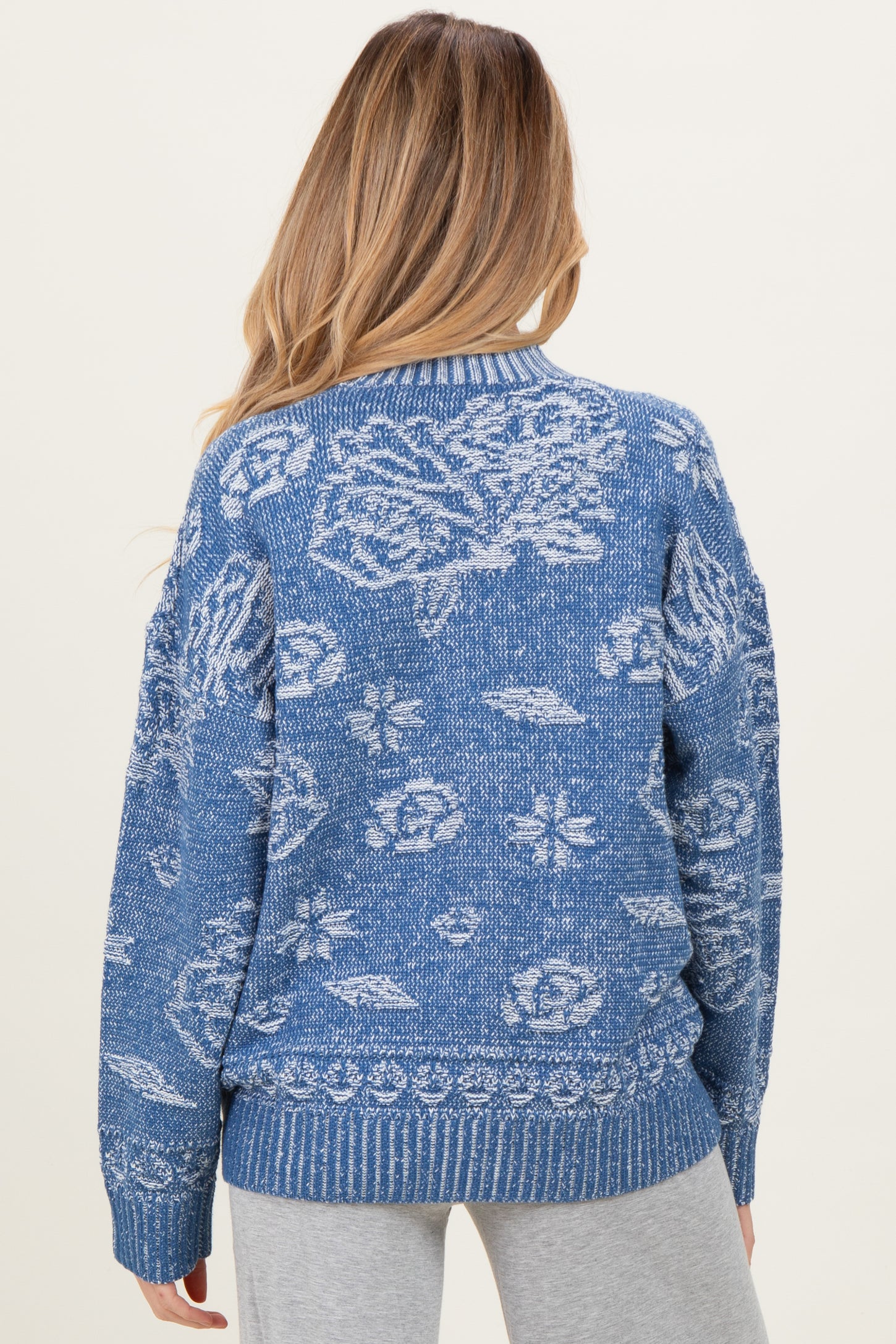 Blue Floral Knit Maternity Button Cardigan