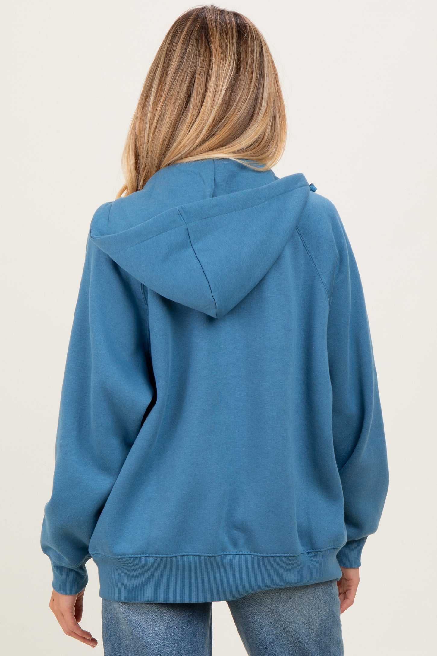 Blue Relaxed Fit Fleece Maternity Zip Hoodie