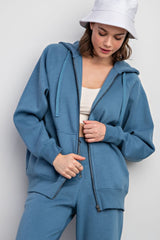 Blue Relaxed Fit Fleece Zip Hoodie