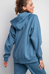 Blue Relaxed Fit Fleece Zip Hoodie