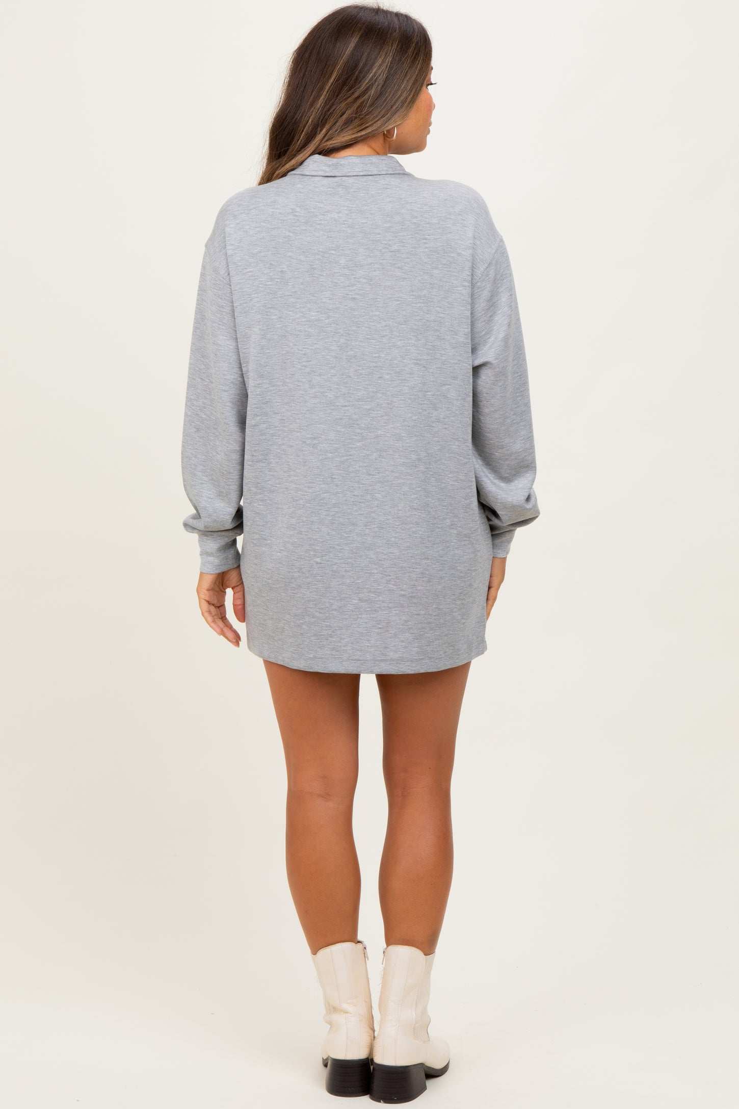 Heather Grey Half Zip Long Sleeve Maternity Mini Dress