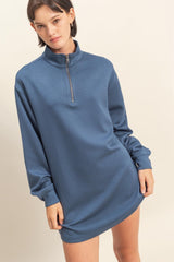 Light Navy Half Zip Long Sleeve Maternity Mini Dress