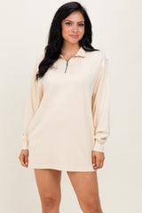 Cream Half Zip Long Sleeve Mini Dress