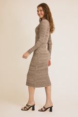 Mocha Striped Rib Knit Polo Sweater Dress