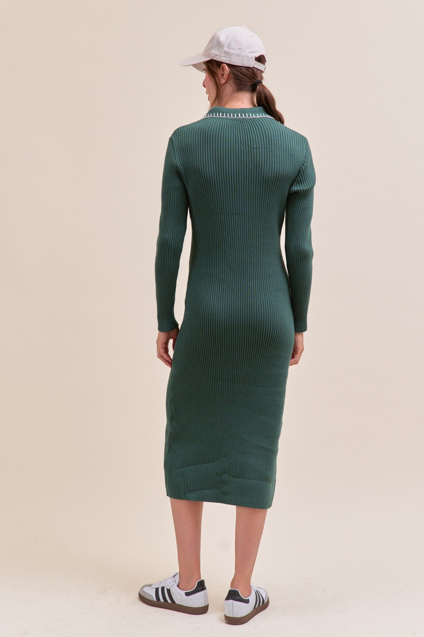 Forest Green Contrast Stitch Midi Sweater Dress