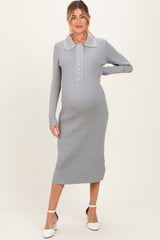 Heather Grey Contrast Stitch Maternity Midi Sweater Dress
