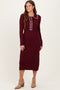 Burgundy Contrast Stitch Midi Sweater Dress