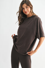 Brown Hooded Short Sleeve Top