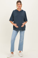 Navy Hooded Short Sleeve Maternity Top