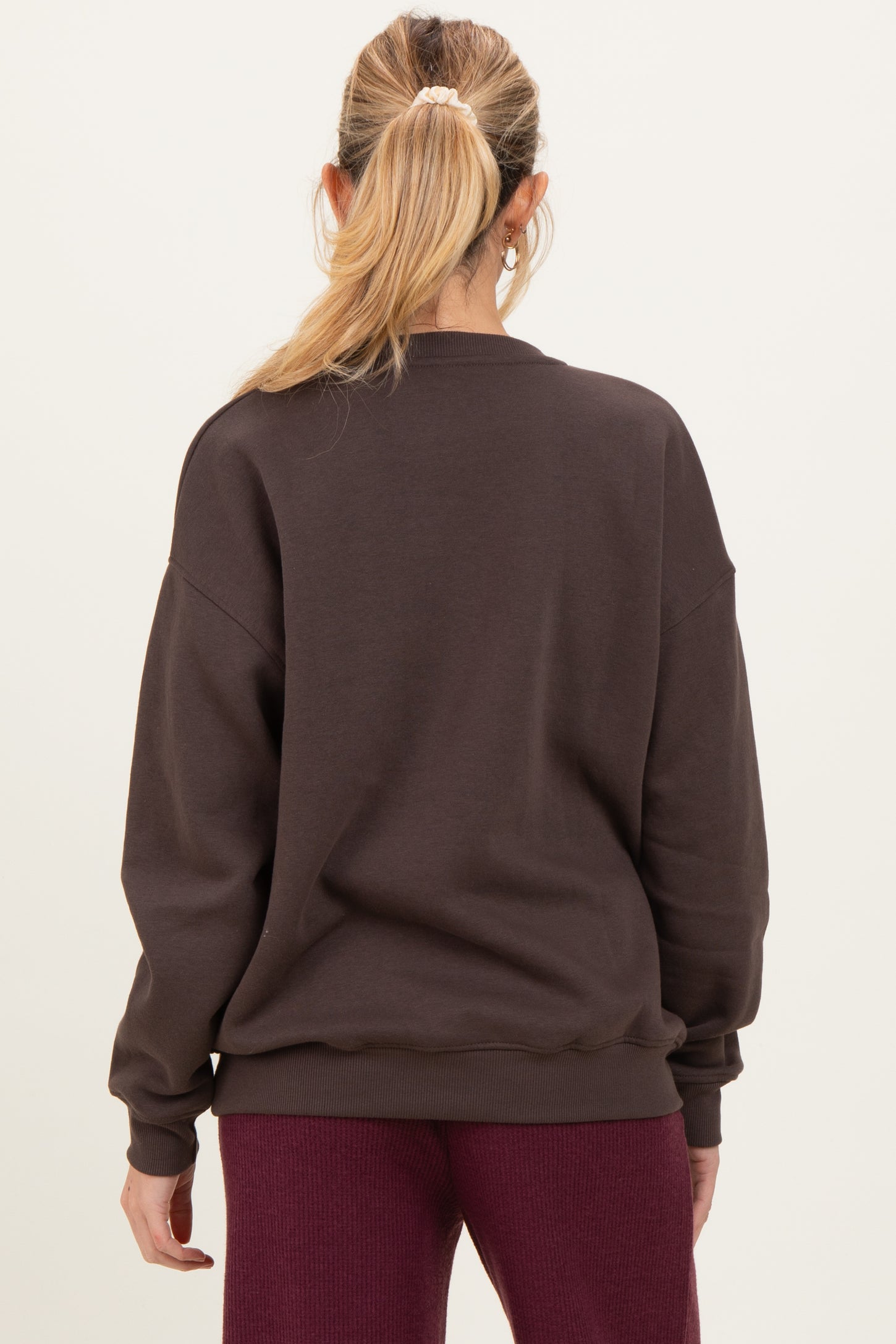 Brown Oversized Fleece Maternity Sweatshirt