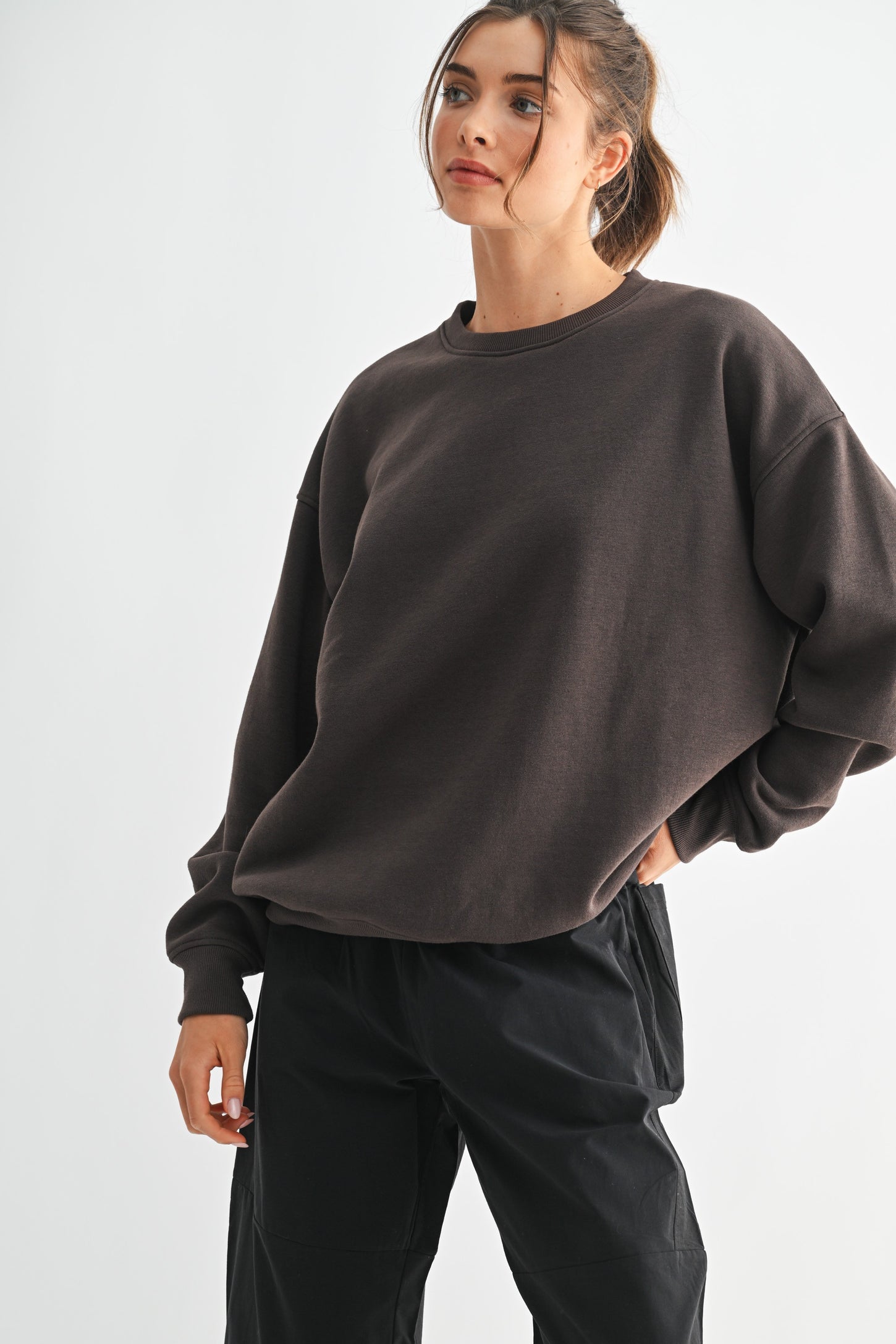 Brown Oversized Fleece Maternity Sweatshirt