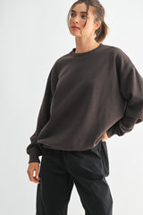 Brown Oversized Fleece Maternity Sweatshirt