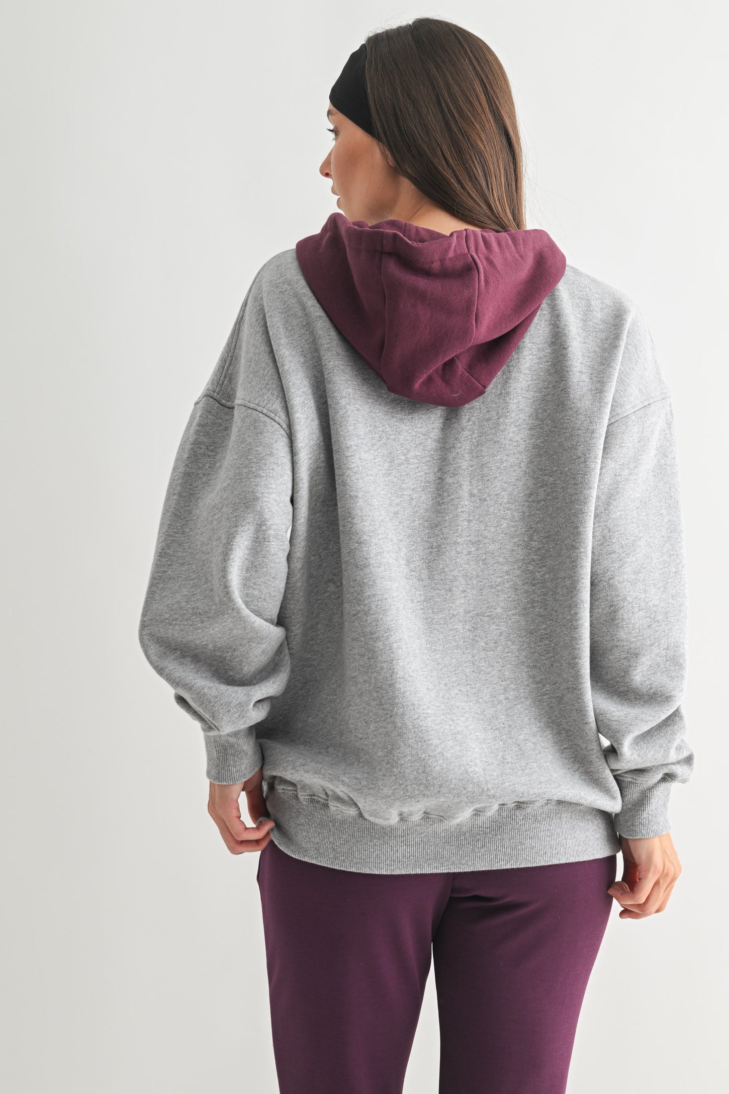 Plum Heather Grey Colorblock Hoodie