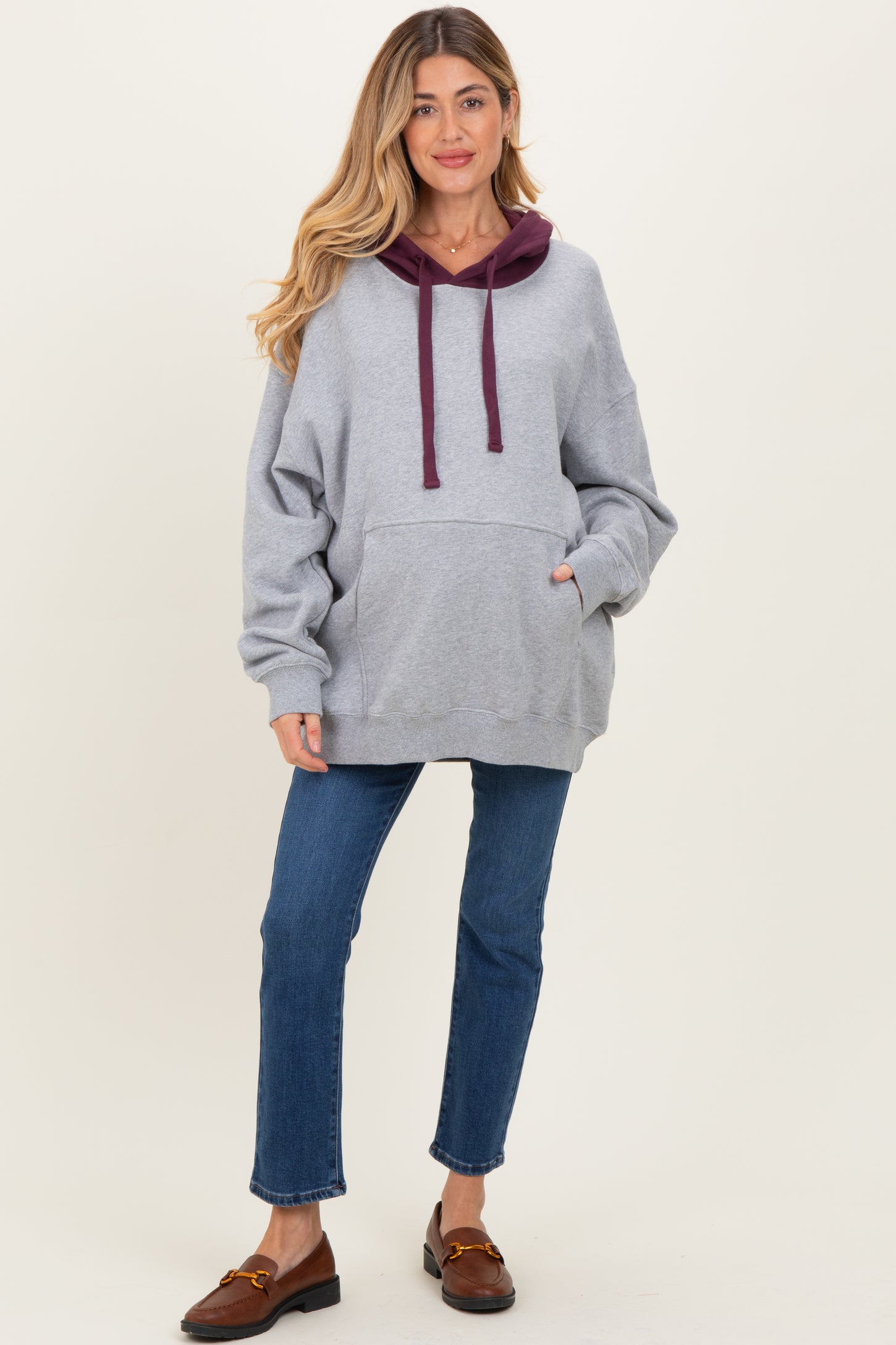 Plum Heather Grey Colorblock Maternity Hoodie