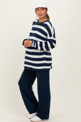 Navy Striped Long Sleeve Sweater Knit Pants Maternity Set