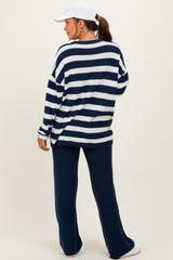Navy Striped Long Sleeve Sweater Knit Pants Maternity Set