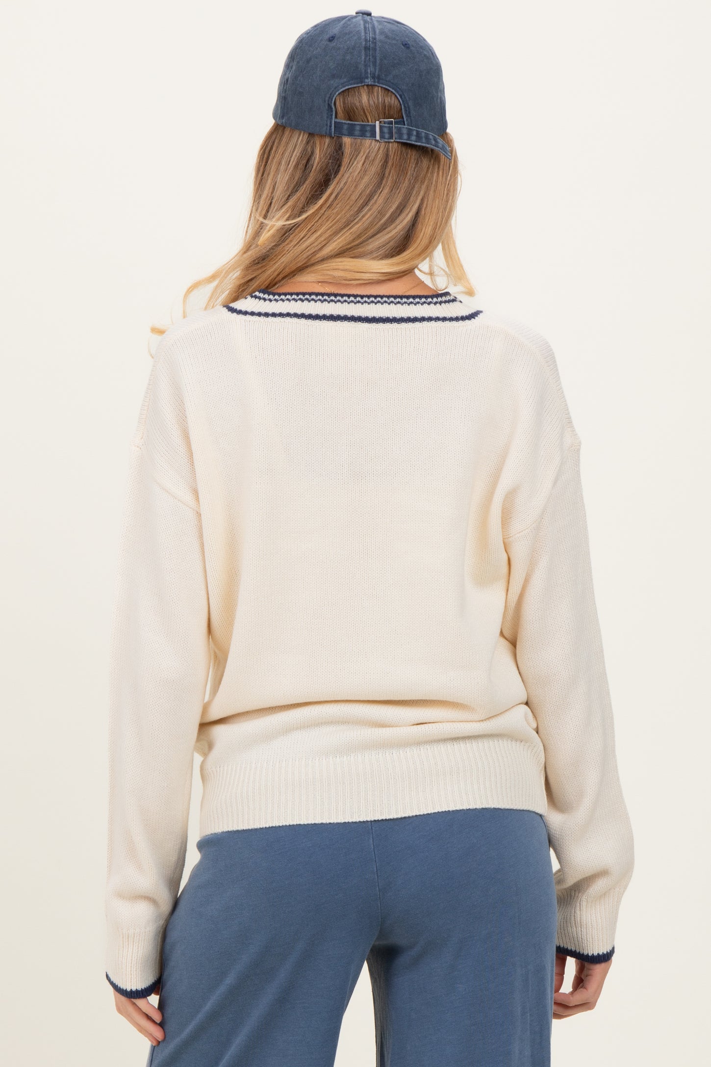 Cream Contrast Detail V-Neck Maternity Sweater