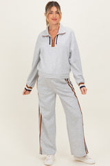 Heather Grey Contrast Trim Half Zip Maternity Sweatshirt