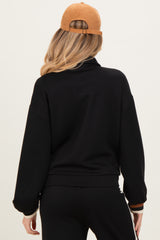 Black Contrast Trim Half Zip Maternity Sweatshirt