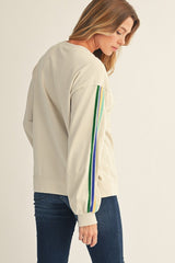 Taupe Mineral Wash Velvet Stripe Detail Sweatshirt