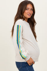 Taupe Mineral Wash Velvet Stripe Detail Maternity Sweatshirt