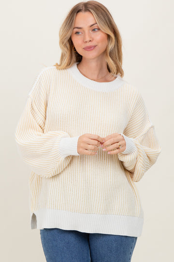 Yellow Ribbed Balloon Sleeve Sweater