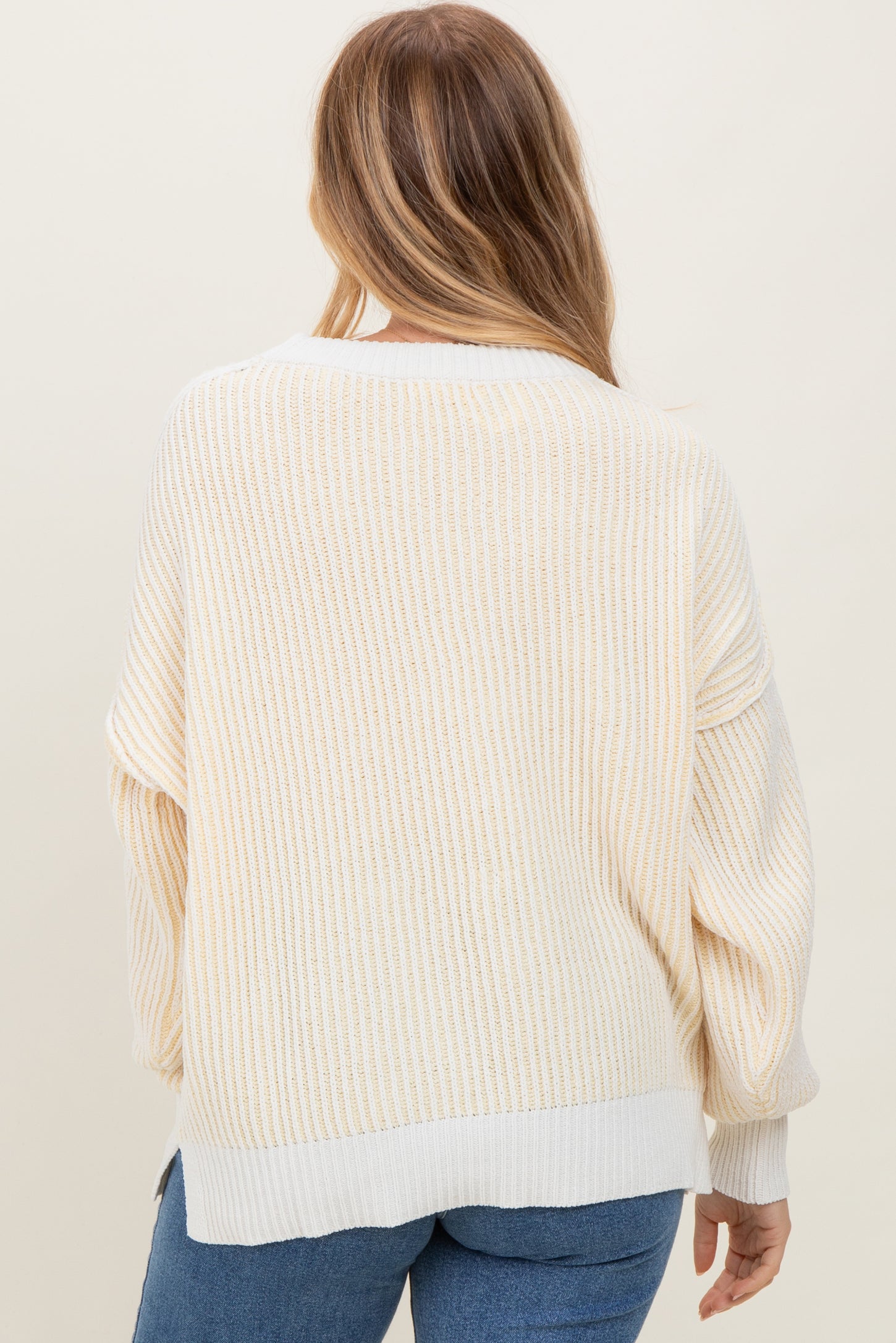 Yellow Ribbed Balloon Sleeve Sweater
