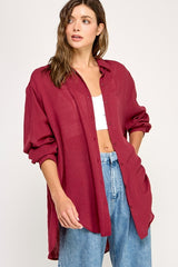 Burgundy Oversized Button Down Shirt