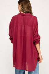 Burgundy Oversized Button Down Shirt