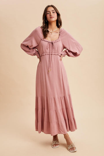 Mauve Ruffled Fit And Flare Maxi Dress