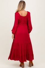 Red Ruffled Fit And Flare Maternity Maxi Dress
