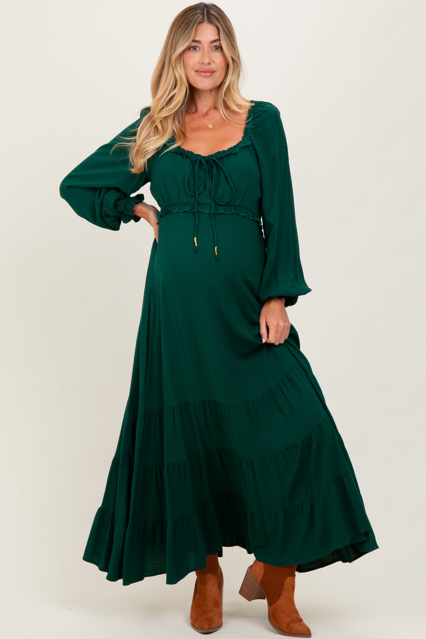 Forest Green Ruffled Fit And Flare Maternity Maxi Dress