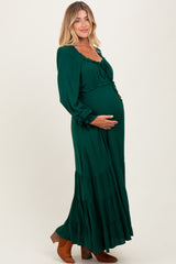 Forest Green Ruffled Fit And Flare Maternity Maxi Dress