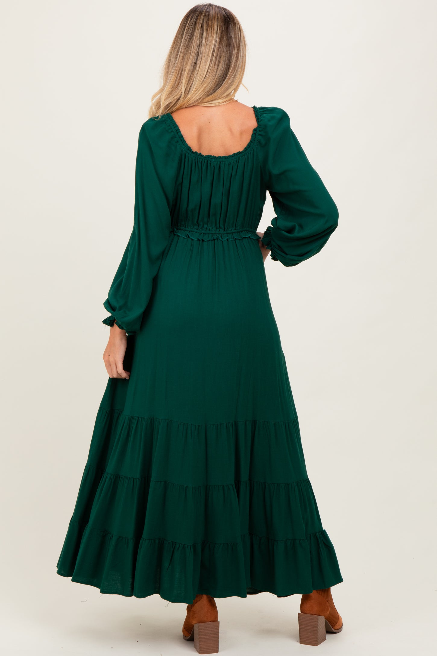 Forest Green Ruffled Fit And Flare Maternity Maxi Dress