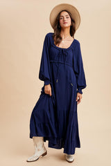 Navy Ruffled Fit And Flare Maxi Dress