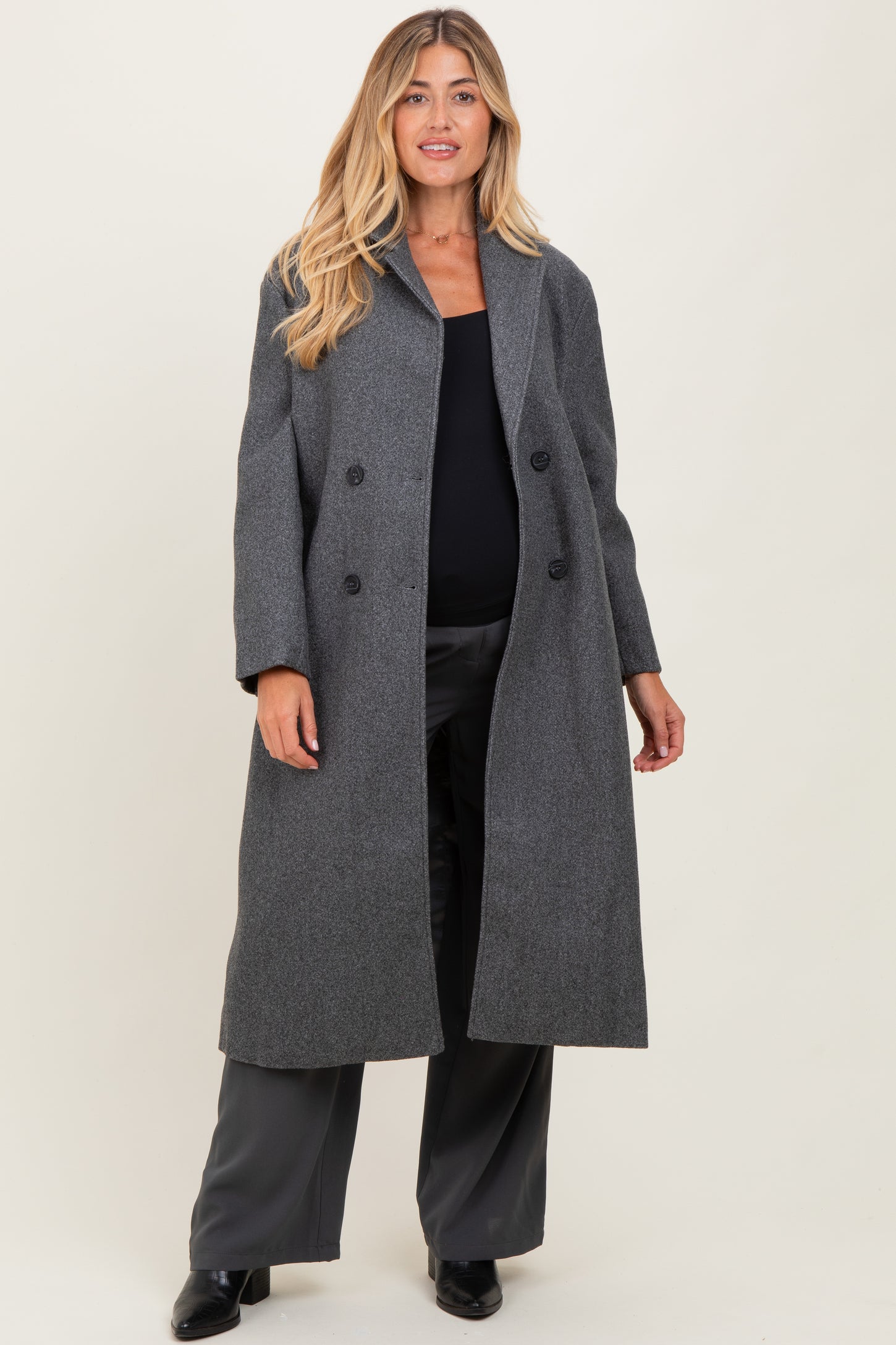 Charcoal Felted Double Breasted Lapel Duster Maternity Coat