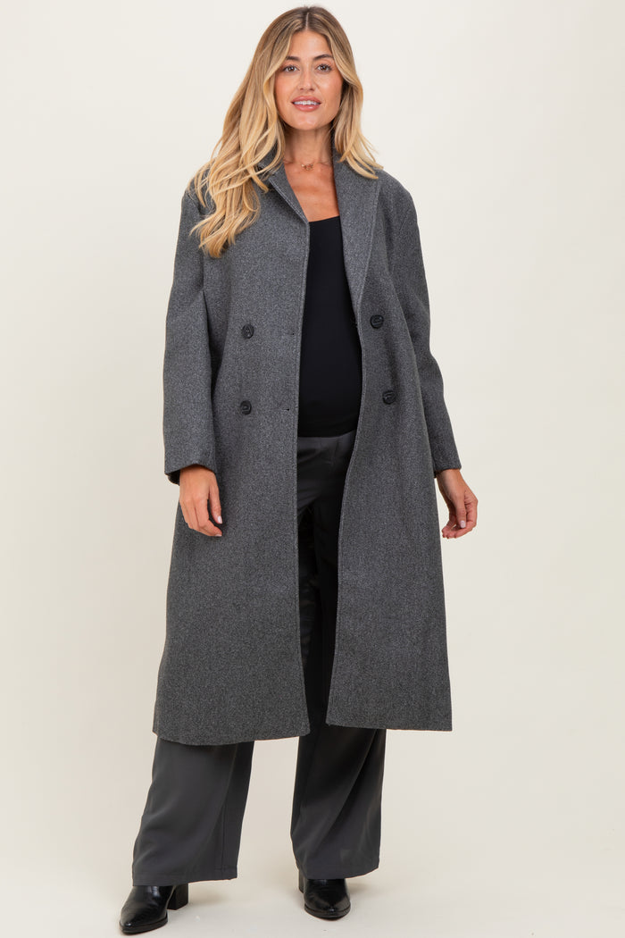Charcoal Felted Double Breasted Lapel Duster Maternity Coat