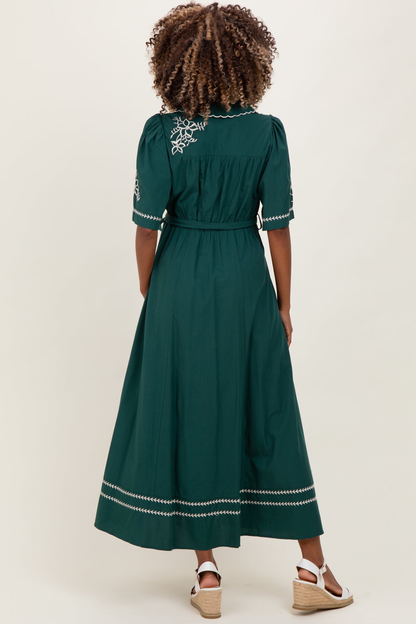 Emerald Embroidered Button Down Maternity Maxi Dress