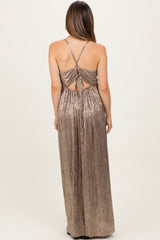 Mocha Gold Gold Foiled Plunging Maternity Maxi Dress