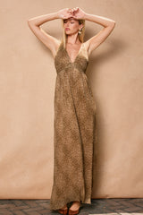 Bronzed Animal Print Plunging Maxi Dress