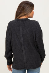 Black Brushed Ribbed Knit Maternity Pullover