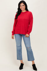Red Brushed Ribbed Knit Pullover
