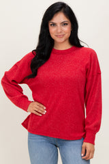 Red Brushed Ribbed Knit Maternity Pullover