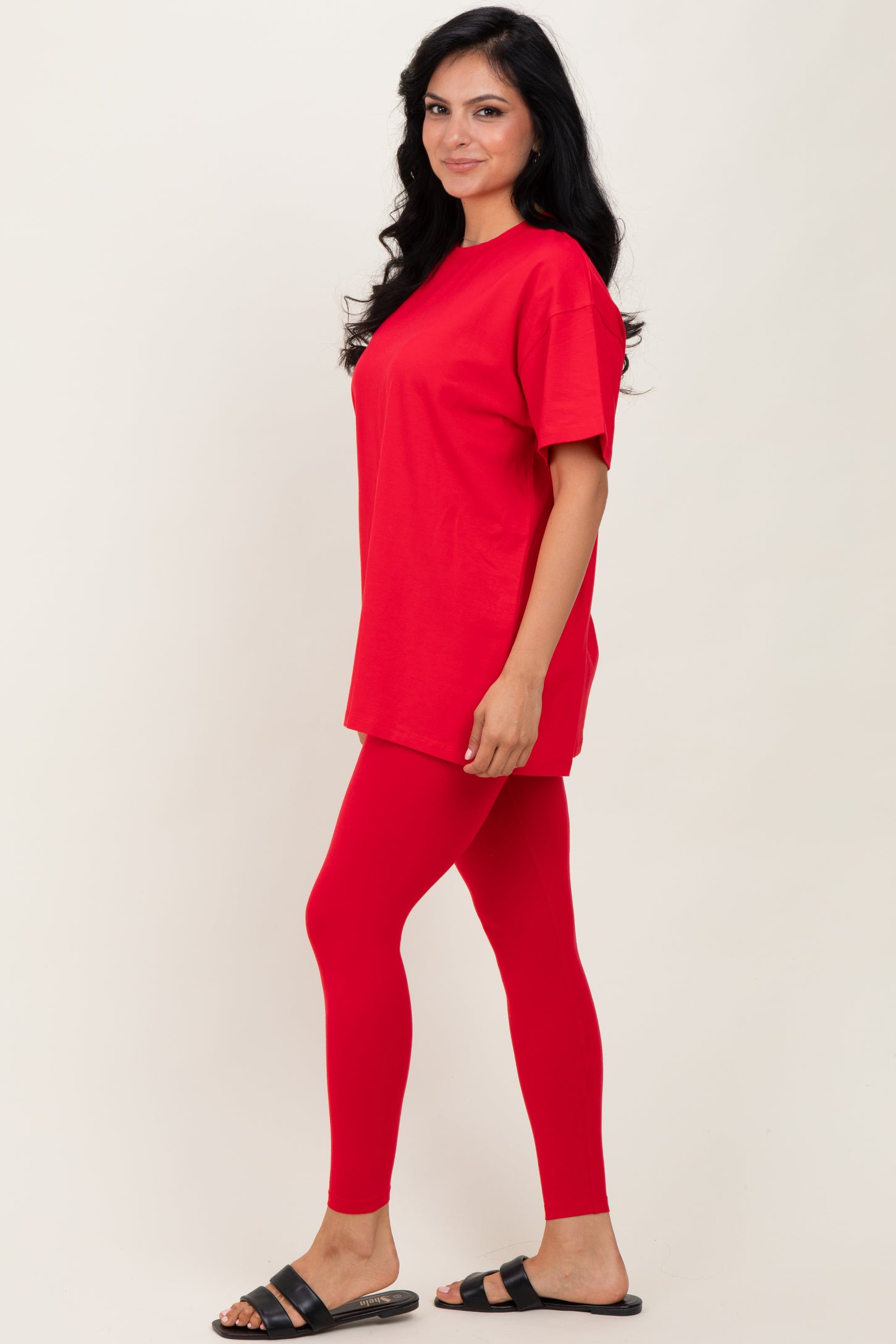 Red Oversized Crewneck Short Sleeve and Legging Set