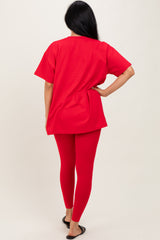 Red Oversized Crewneck Short Sleeve and Legging Set