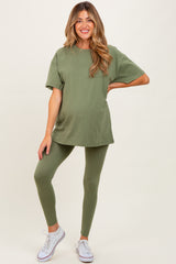 Light Olive Oversized Crewneck Short Sleeve and Legging Maternity Set