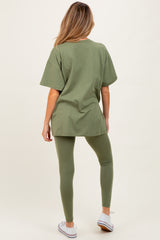 Light Olive Oversized Crewneck Short Sleeve and Legging Maternity Set