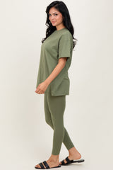 Light Olive Oversized Crewneck Short Sleeve and Legging Set