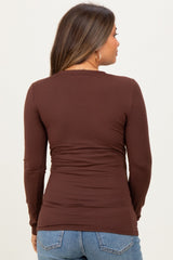 Brown Basic Long Sleeve Maternity Top